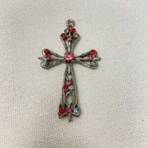 Vintage Cross Pendant Crucifix Religion Christianity Spirituality 2.5&quot; Silv